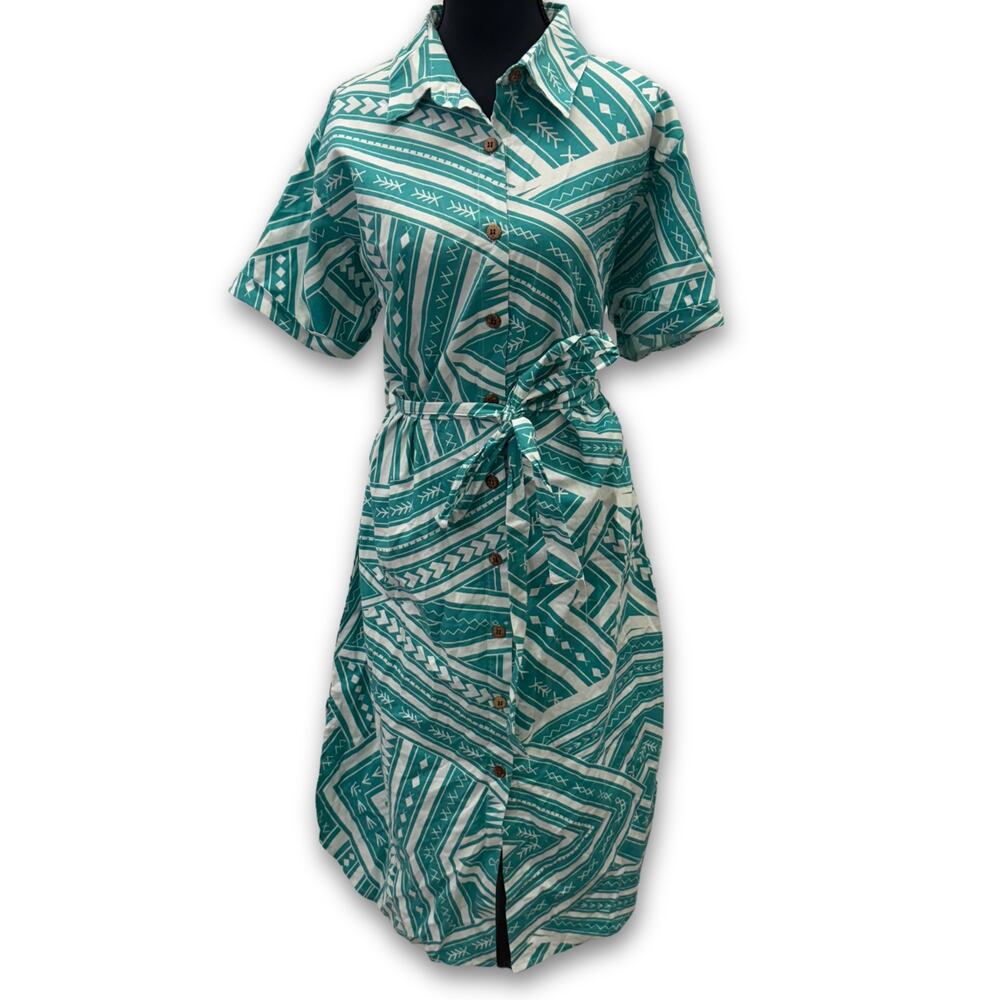 Teal Patterned Midi Dress
